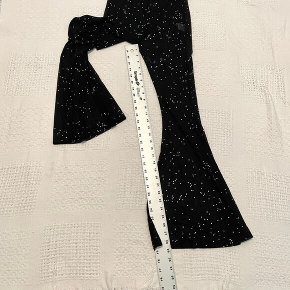 high waist small black sheer mesh studded flare leg pant club rave P2 4559 - Picture 3 of 11
